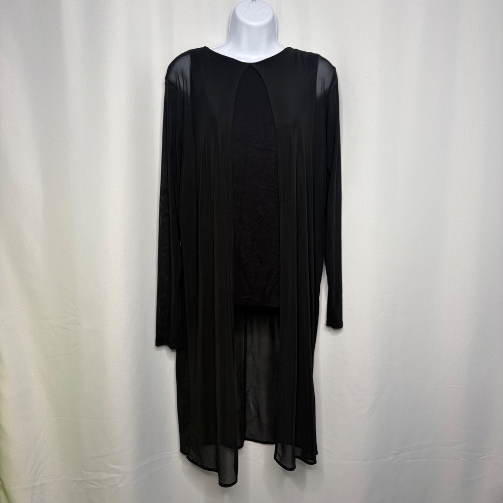 ONE A Womens Black Layered Sheer Mesh Long Sleeve Top Small High Low Goth Indie